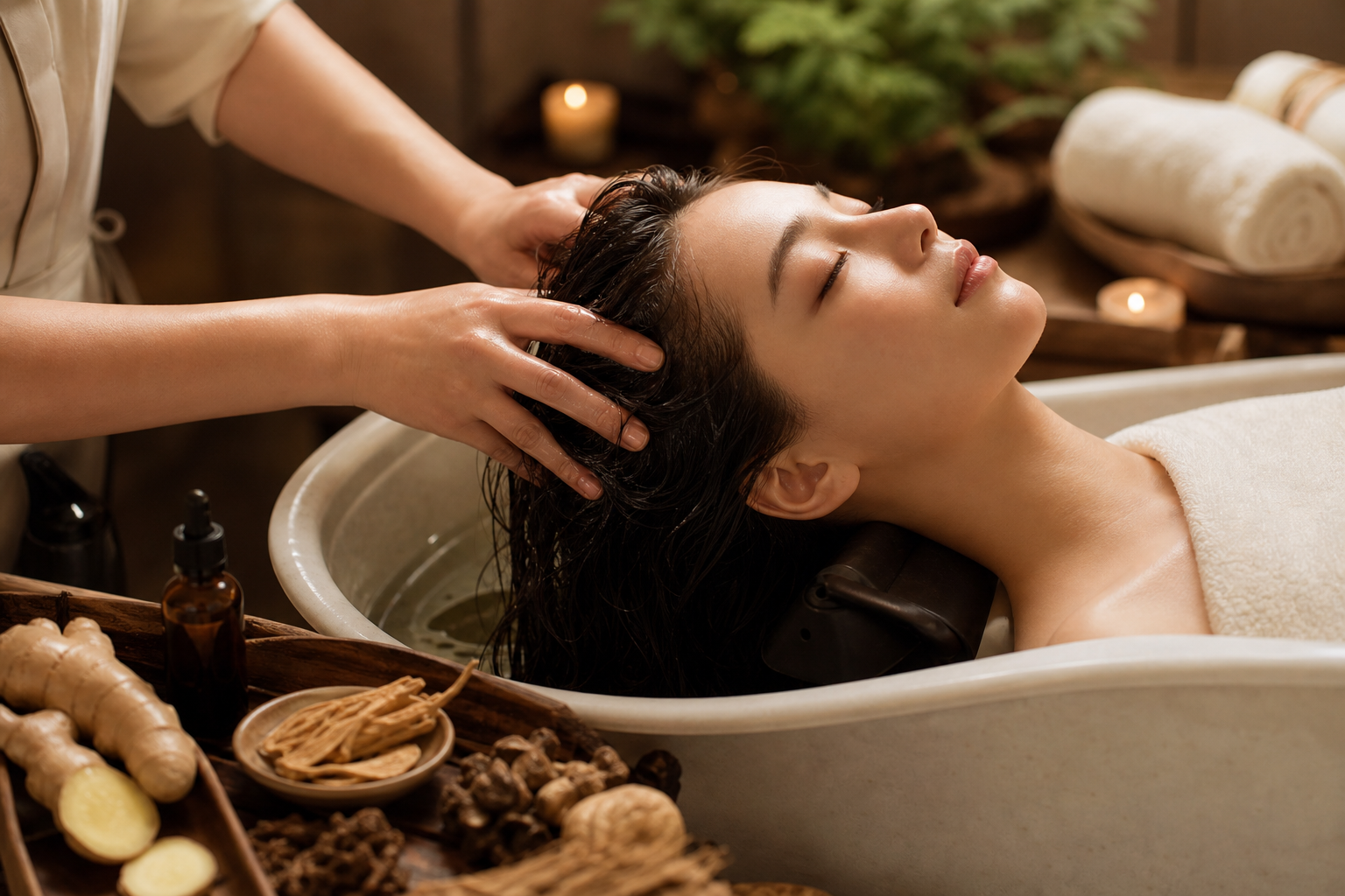 Head spa scalp therapy ritual at Vela Head Spa