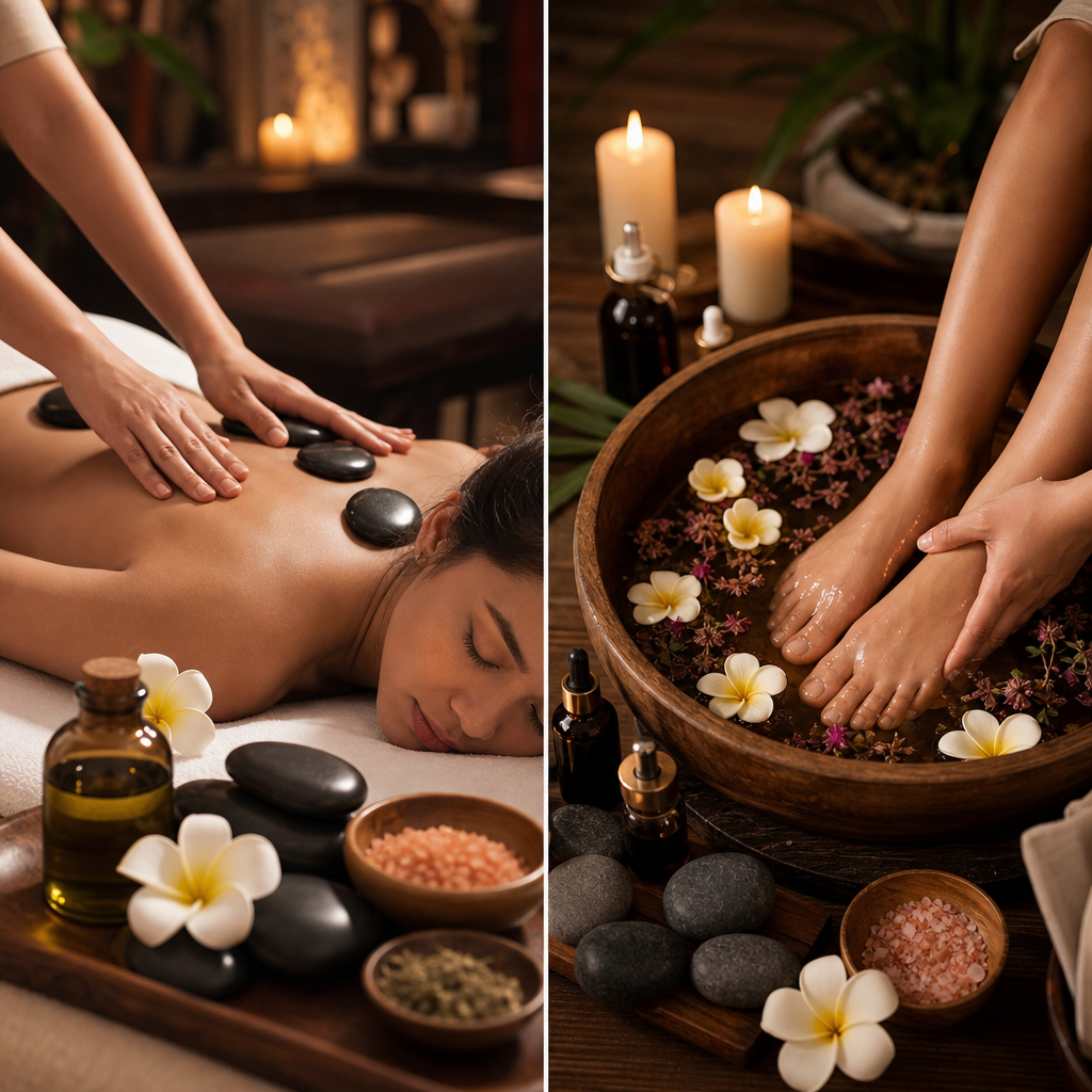 Back massage with hot stones