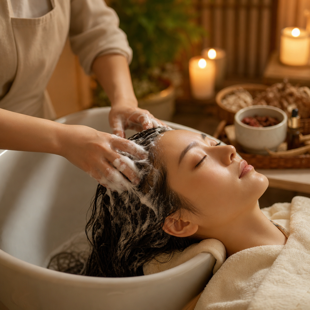 Double Deep Scalp Cleansing step 3 of the Vela Head Spa head spa experience