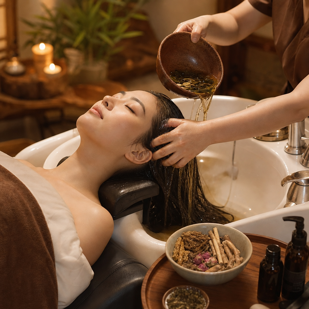Botanical Herbal Scalp Rinse step 4 of the Vela Head Spa head spa experience
