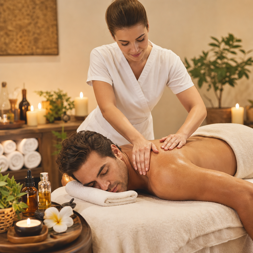 Female therapist massaging a male client at K Spa and Bodywork